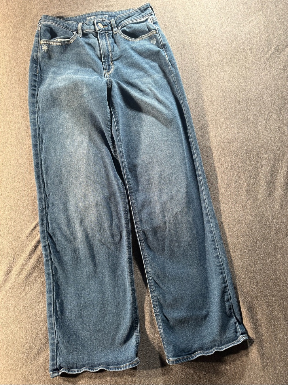 Old Navy High-Rise Wow Wide Leg Jeans Size 6 Custom Graphic Flame Pocket Y2K